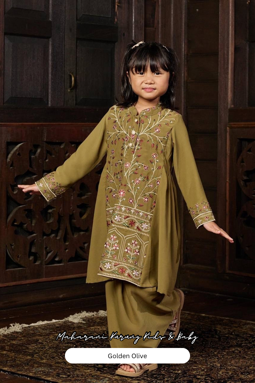 Maharani Kurung Kids - Golden Olive