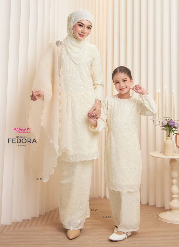 Fedora Kurung Kids - Cream