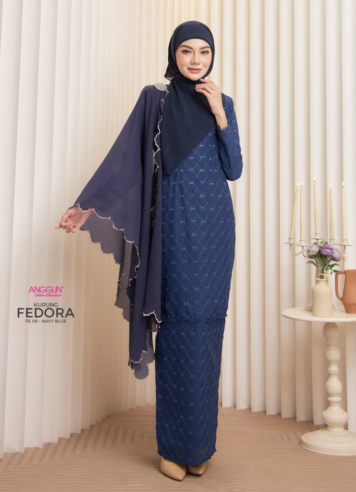 Fedora Kurung - Navy Blue