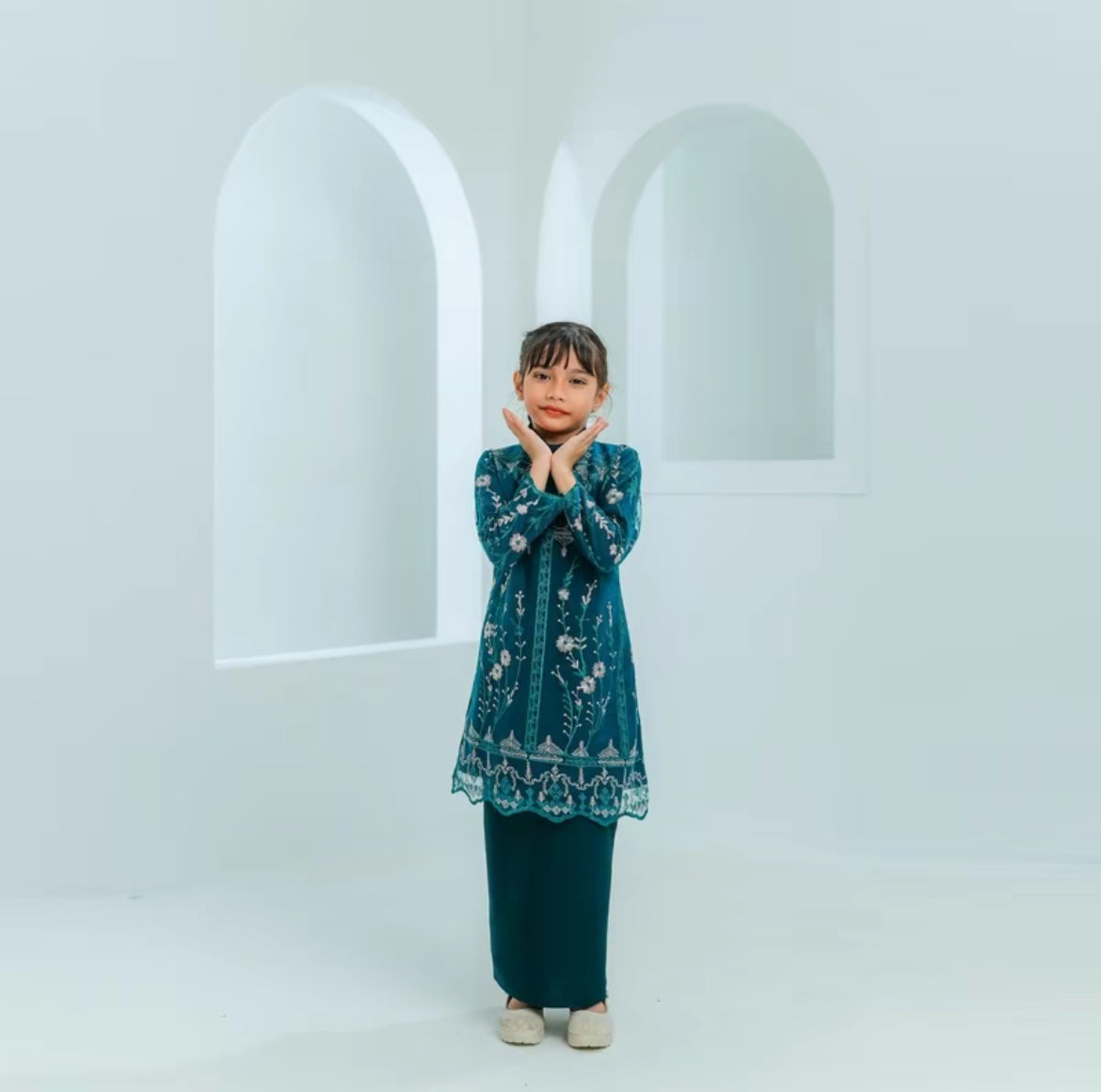 Rosalia Kurung Kids - Teal Blue