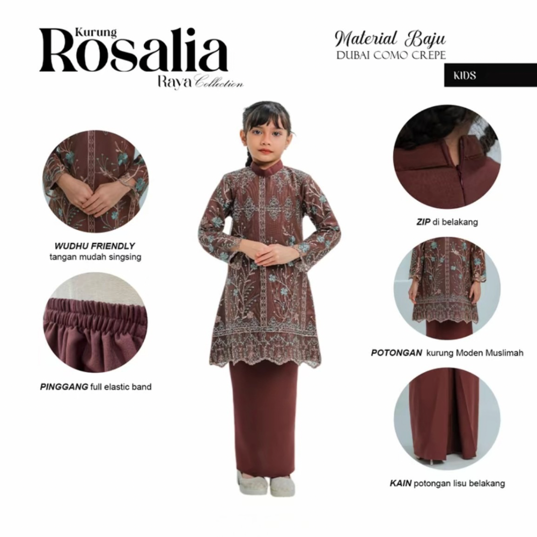 Rosalia Kurung Kids - Teal Blue