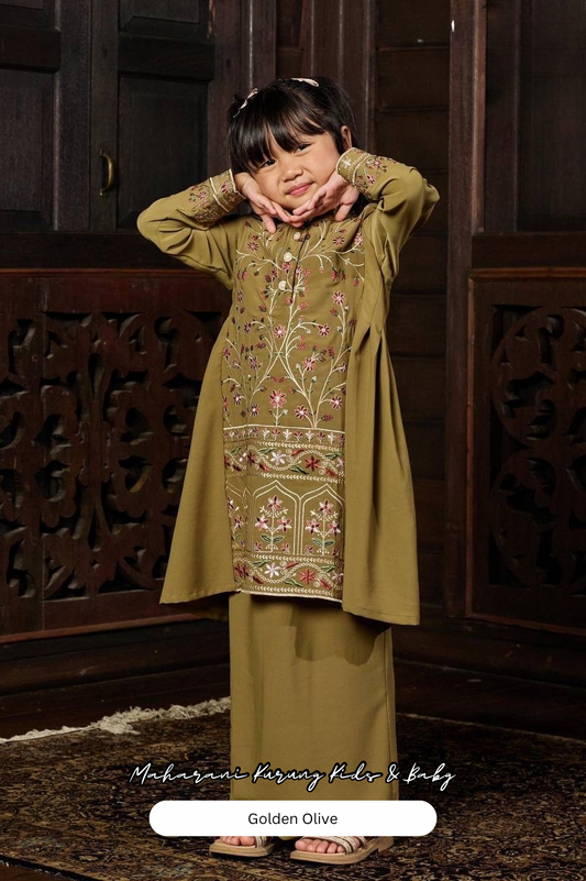 Maharani Kurung Kids - Golden Olive