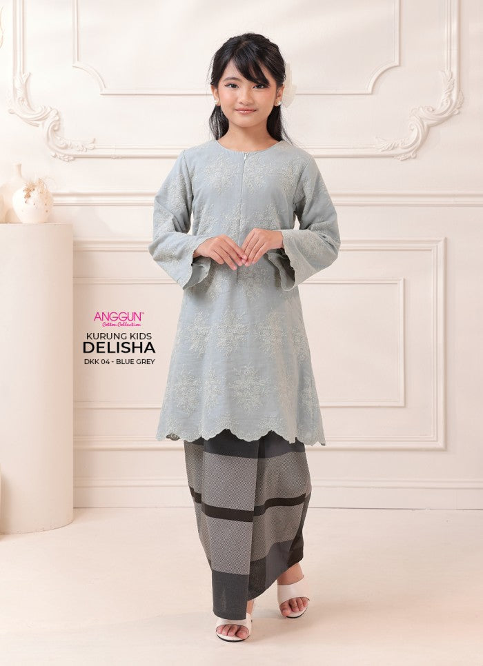 Delisha Kurung Kids - Blue Grey