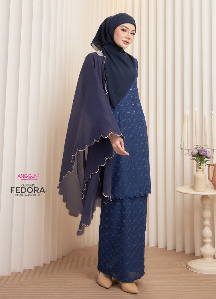 Fedora Kurung - Navy Blue