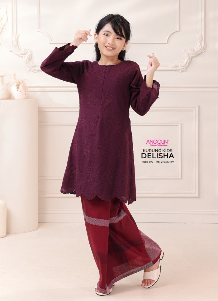 Delisha Kurung Kids - Burgundy