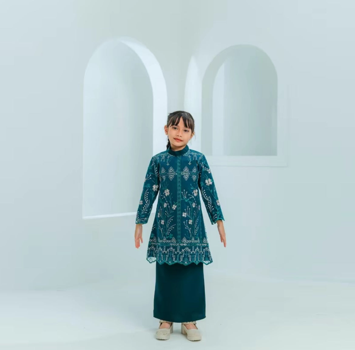 Rosalia Kurung Kids - Teal Blue