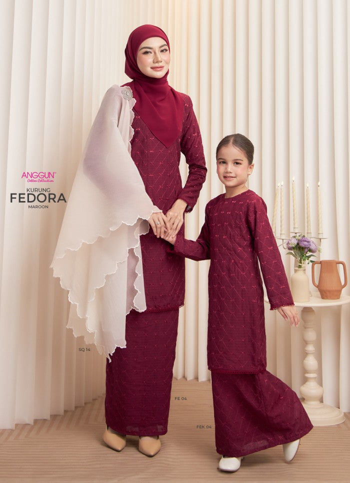 Fedora Kurung Kids - Maroon