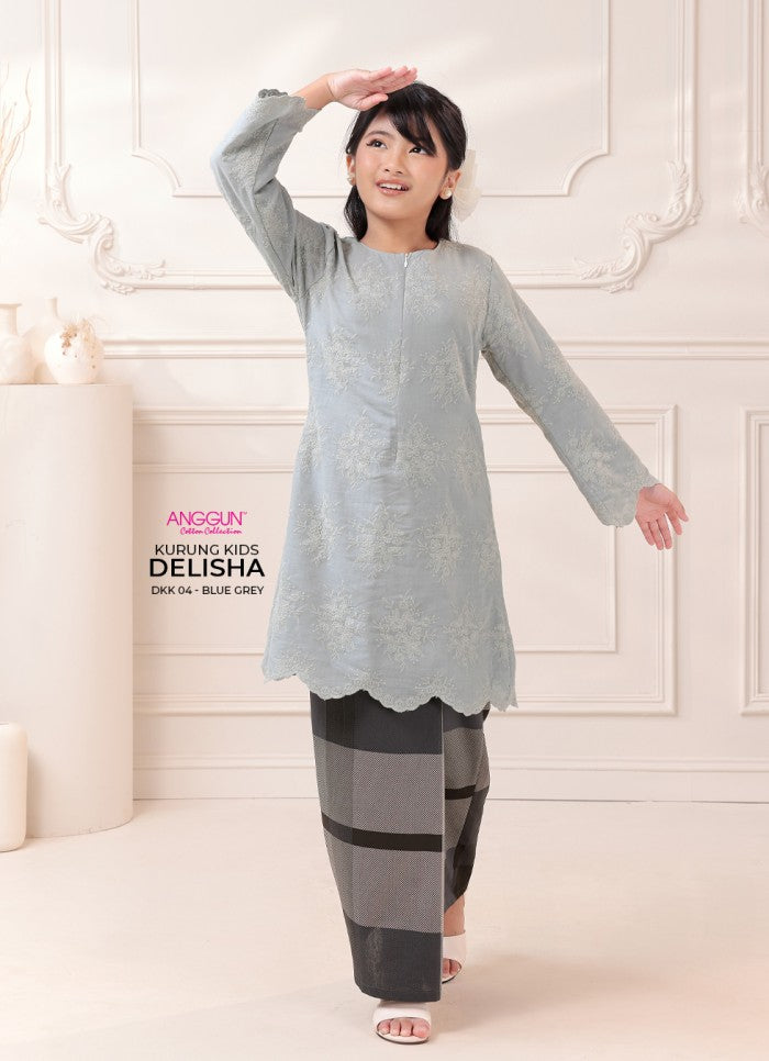 Delisha Kurung Kids - Blue Grey