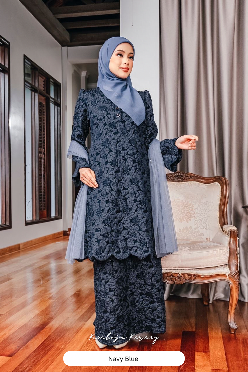 Kemboja Kurung - Navy Blue