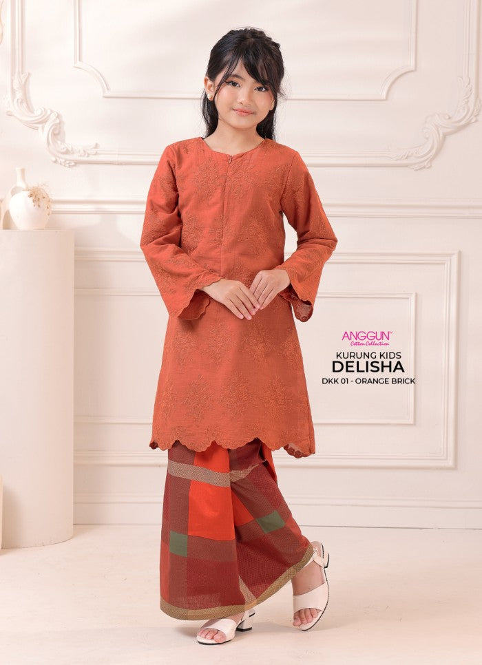 Delisha Kurung Kids - Orange Brick