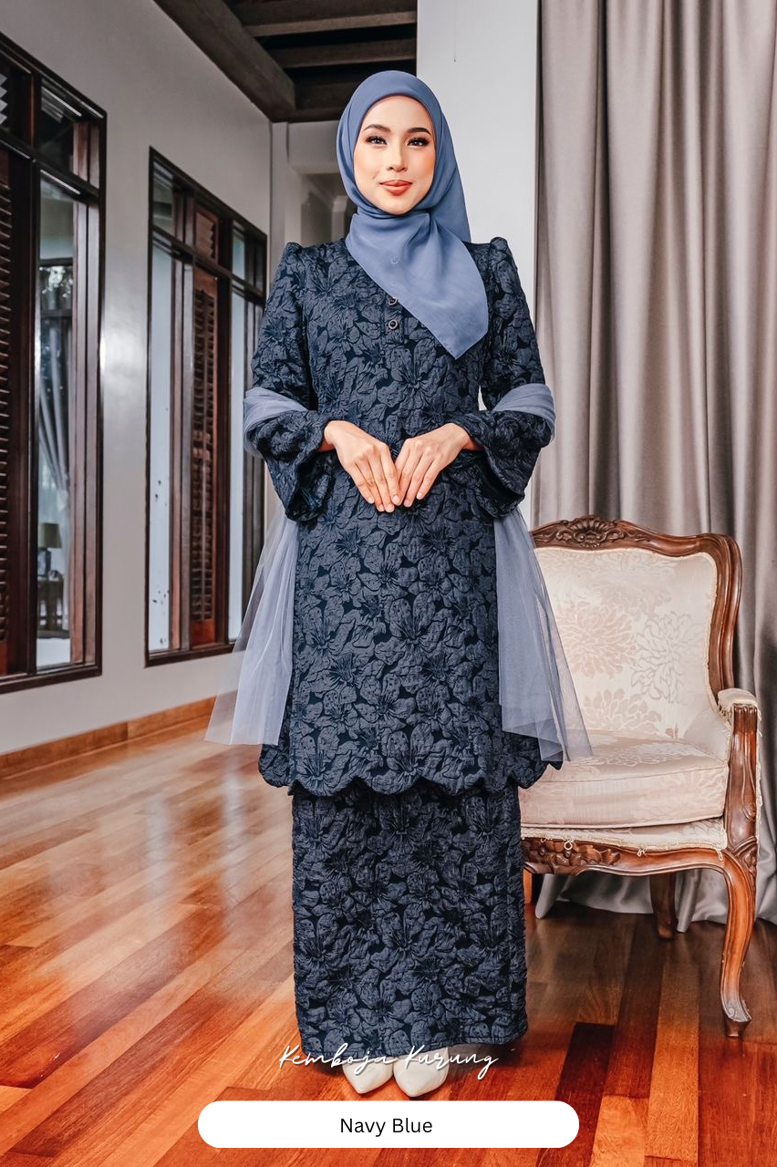 Kemboja Kurung - Navy Blue