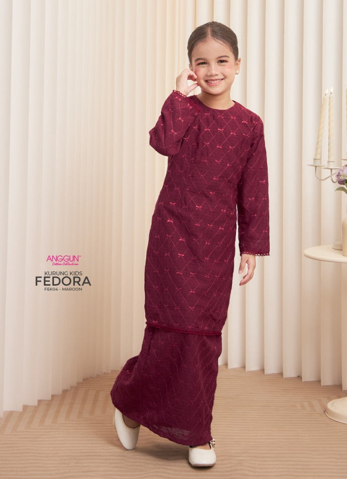 Fedora Kurung Kids - Maroon