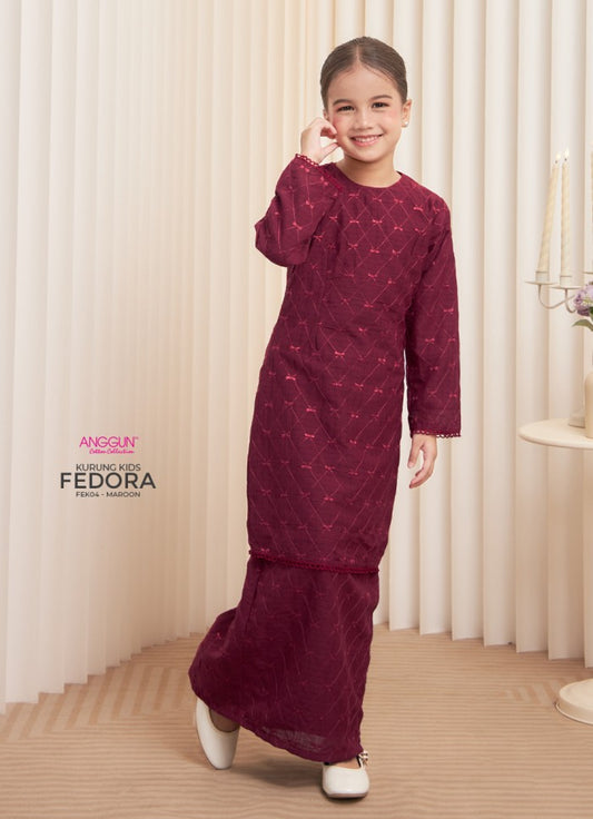 Fedora Kurung Kids - Maroon