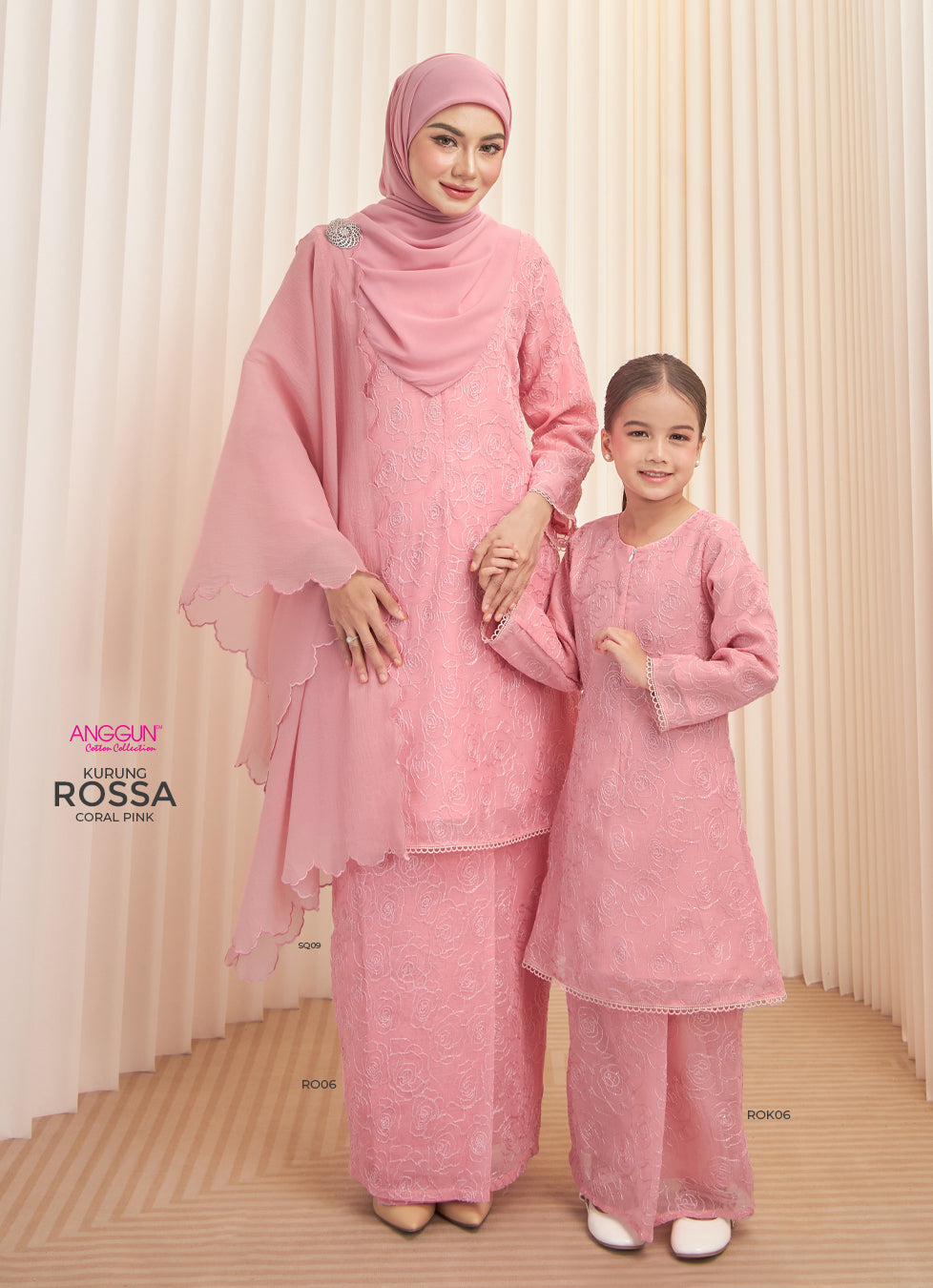 Rossa Kurung Kids - Coral Pink