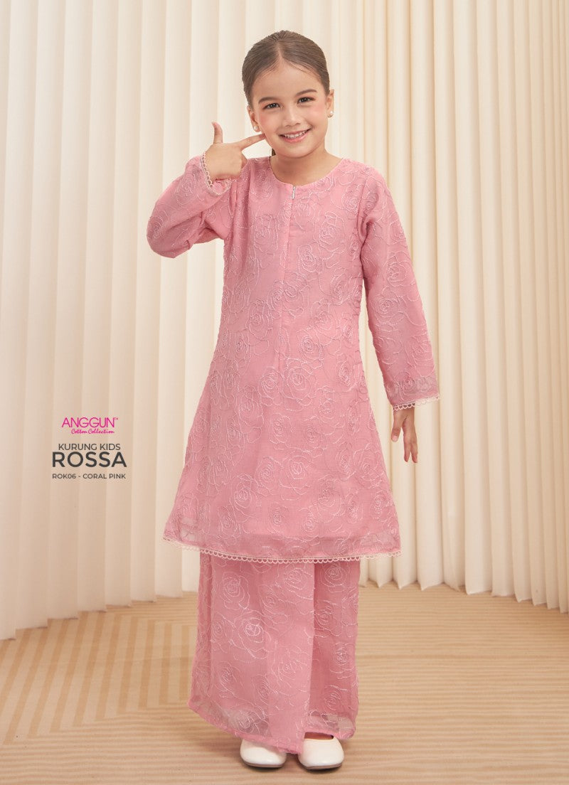 Rossa Kurung Kids - Coral Pink